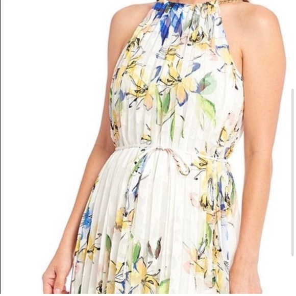 Alex Marie NWT Floral Halter Dress Semi Sheer, Chain Detail High Low Chiffon 2 - Picture 3 of 16